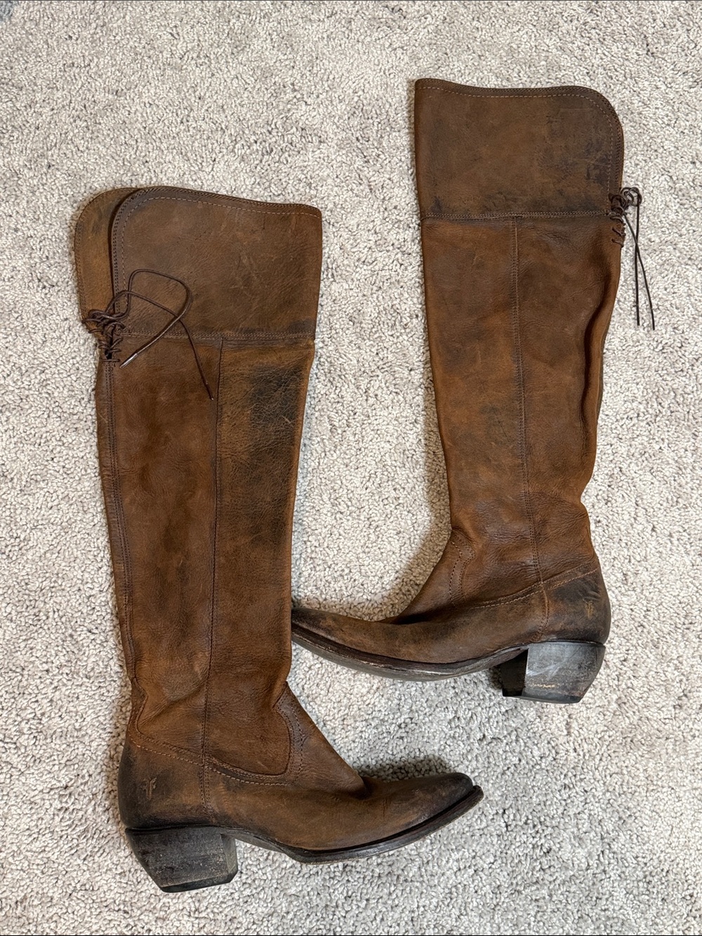 Frye Sacha Brown Over The Knee Oiled Leather Western Riding Boots